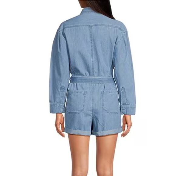 Gianni Bini Charlie Long Sleeve Denim Romper Jumpsuit Utility Blue US 0 NWT - Picture 2 of 10